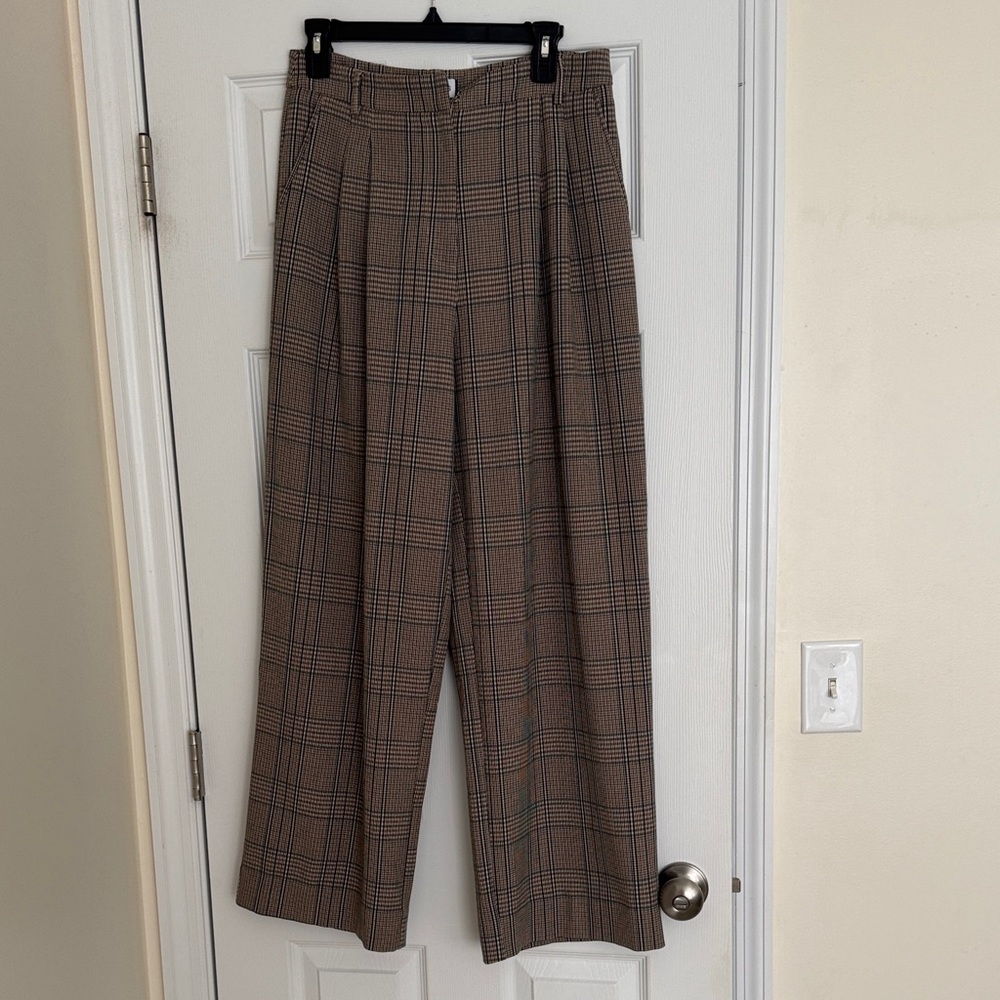 Lucy Paris Brown Plaid Wide-Leg Dress Pants